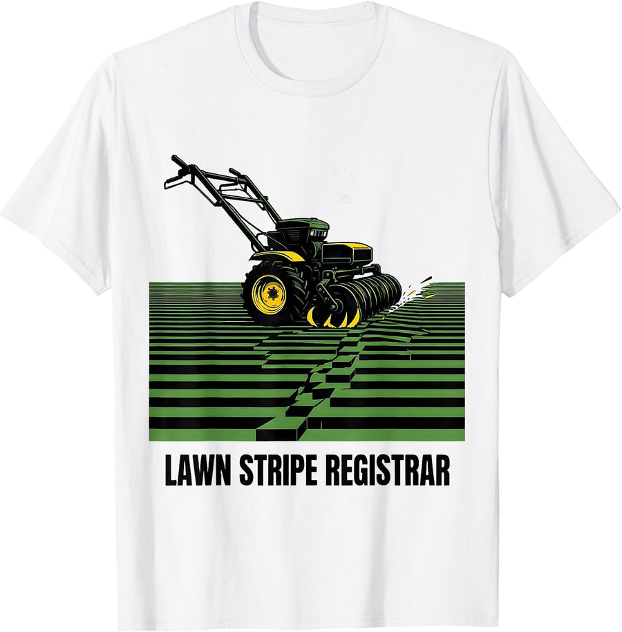 Men's Lawn Stripe Registrar Funny Lawn Mowing Dad Gardener Gift T-Shirt - White