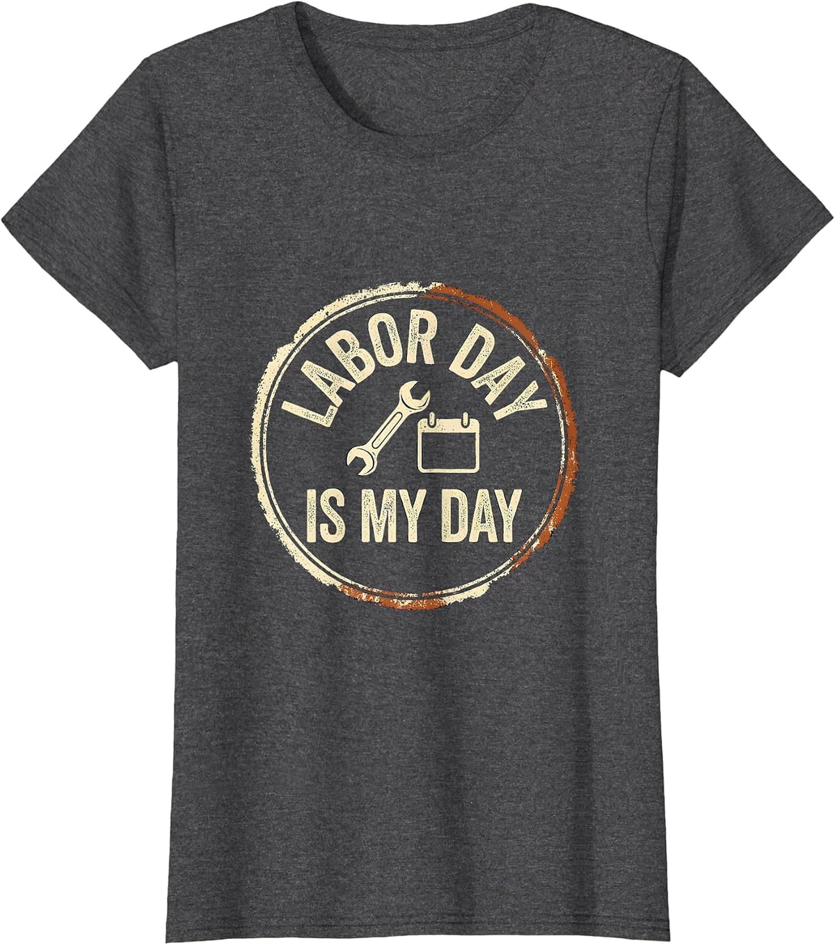Women's Labor Day Is My Day Rubber Stamp Blue Collar Worker Humor T-Shirt - Dark Heather Grey
