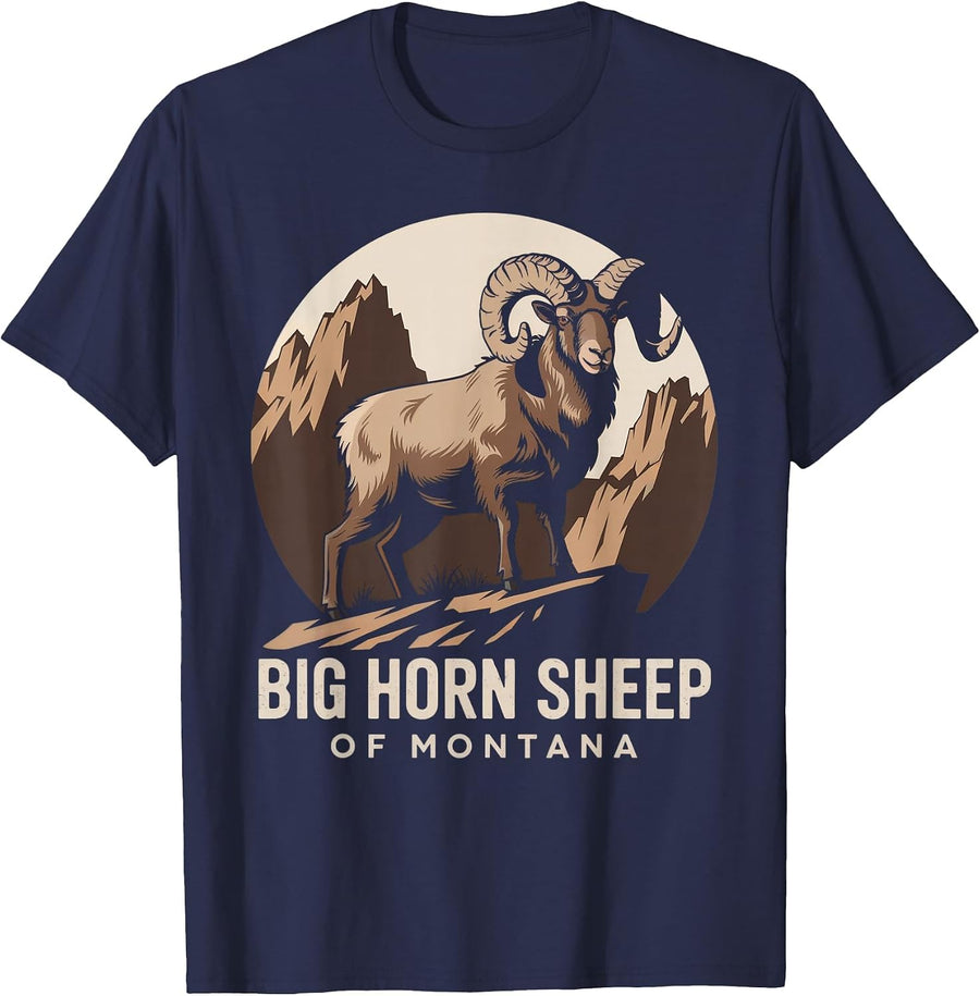 Big Horn Sheep – Iconic Western Wildlife Design T-Shirt - Navy Blue