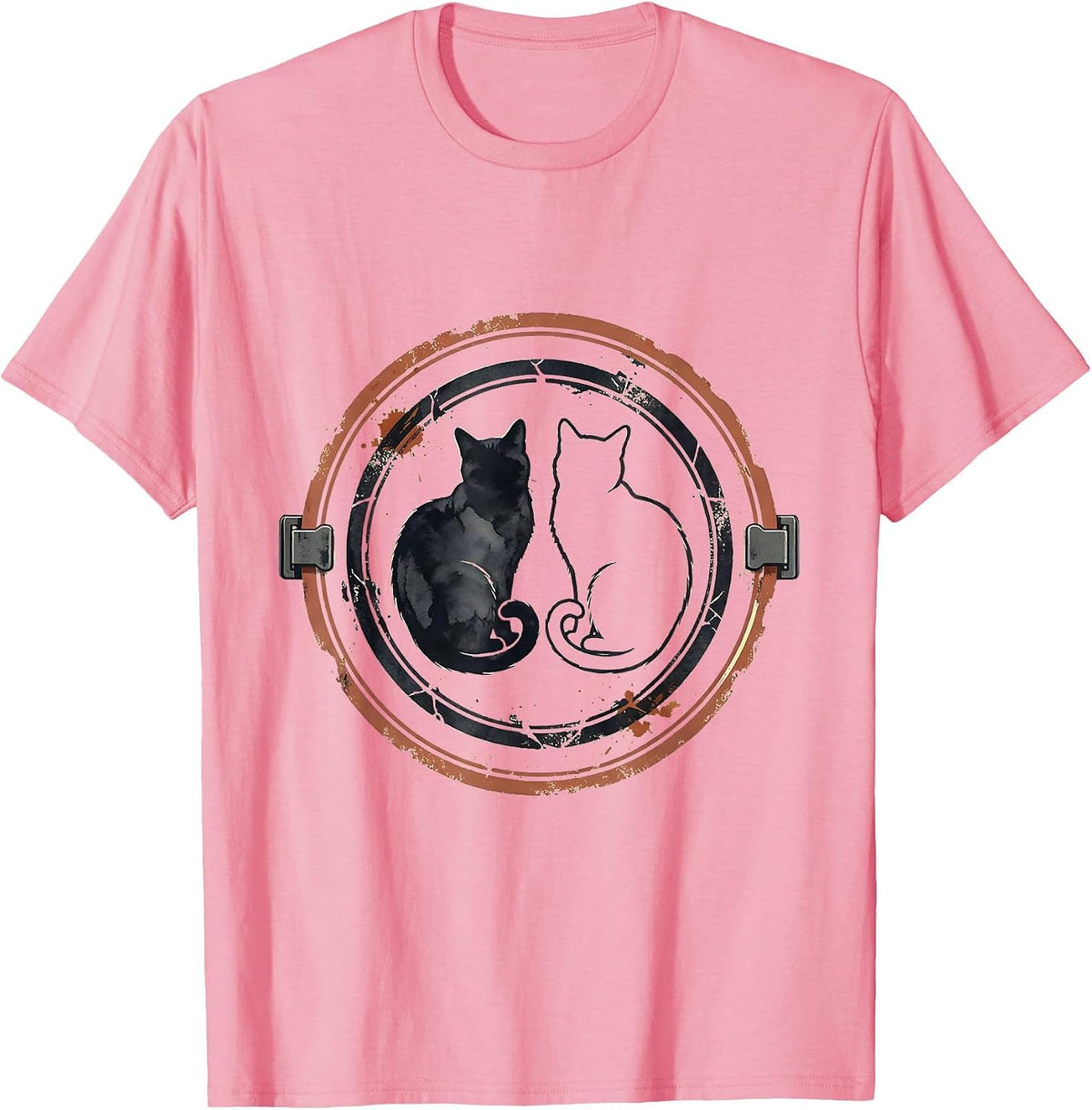 Sealed Cat Inspection Badge Distressed Physics Nerd Humor T-Shirt - Pink