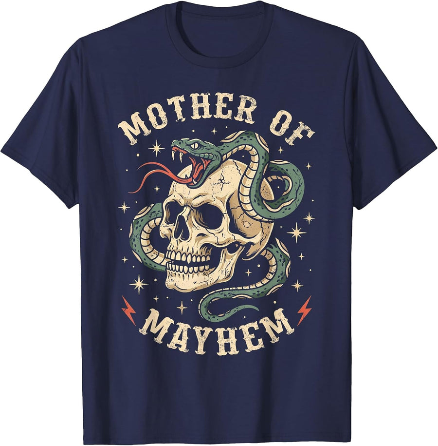 Mother of Mayhem Women Mom Funny Mothers Day Matching Family T-Shirt - Navy Blue