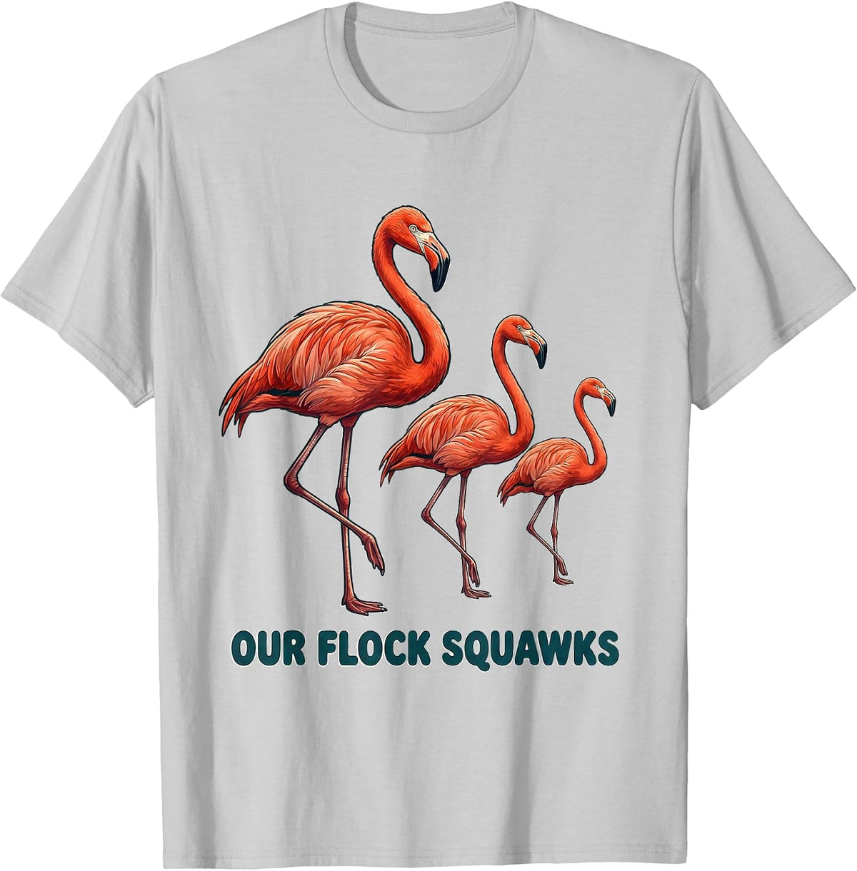 Men's Our Flock Squawks Funny Flamingo Novelty Bird Lover Gift T-Shirt - Silver Grey