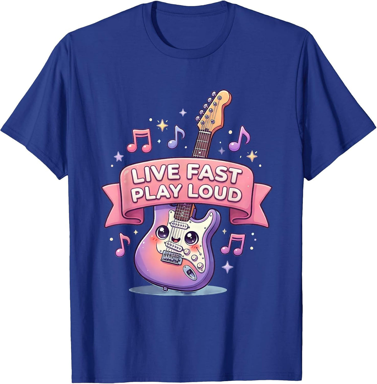 Men's Live Fast Play Loud Rock Music Graphic Design T-Shirt - Royal Blue