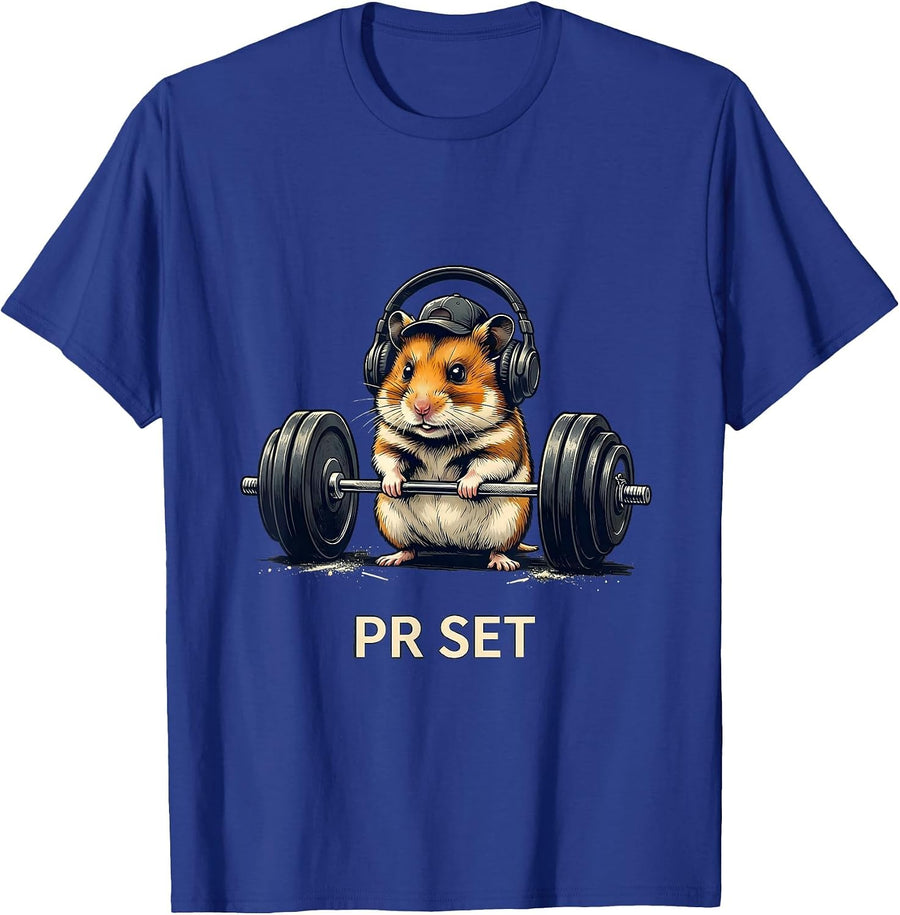 PR Set Funny Hamster Weightlifting Gym Meme Cat Lover T-Shirt - Royal Blue