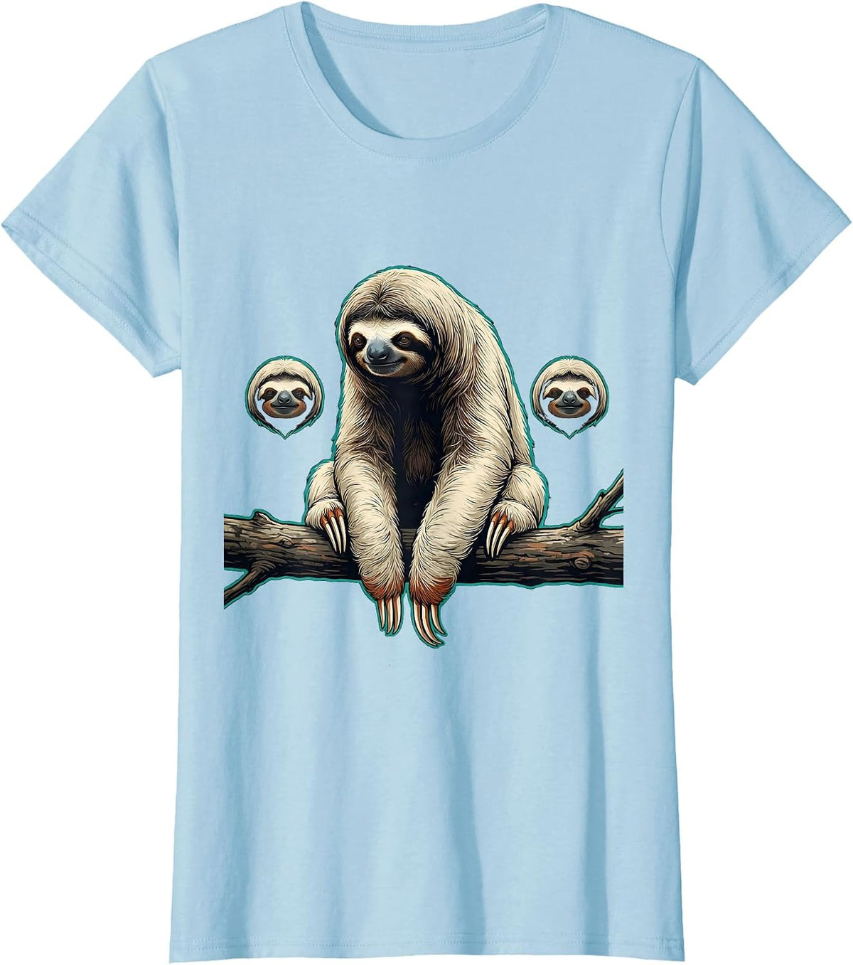 Women's Lazy Sloth Flat Pop Graphic Animal Humor Novelty T-Shirt - Baby Blue