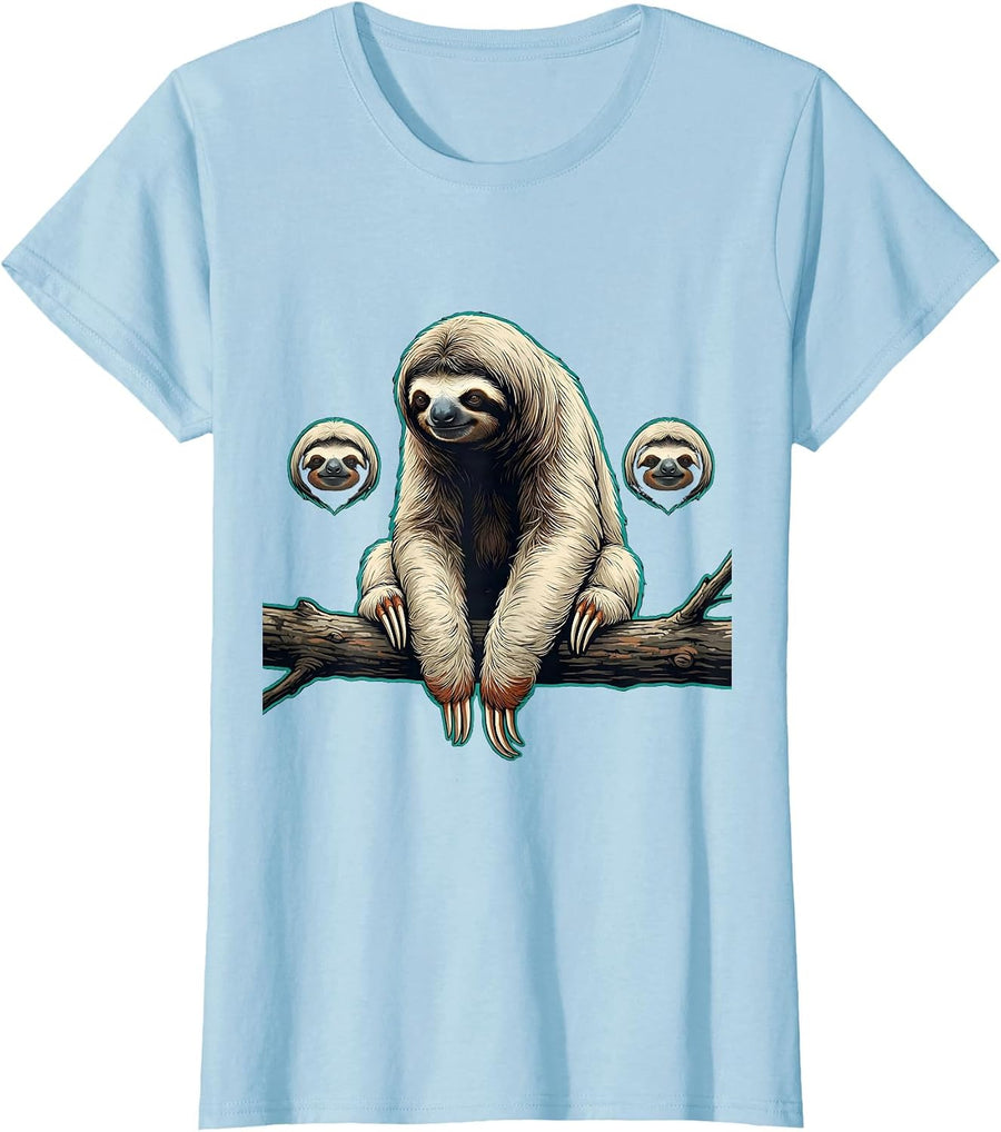 Women's Lazy Sloth Flat Pop Graphic Animal Humor Novelty T-Shirt - Baby Blue