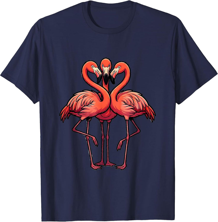 Flamingo Flock Cartoon Bird Humor Matching Group T-Shirt - Navy Blue