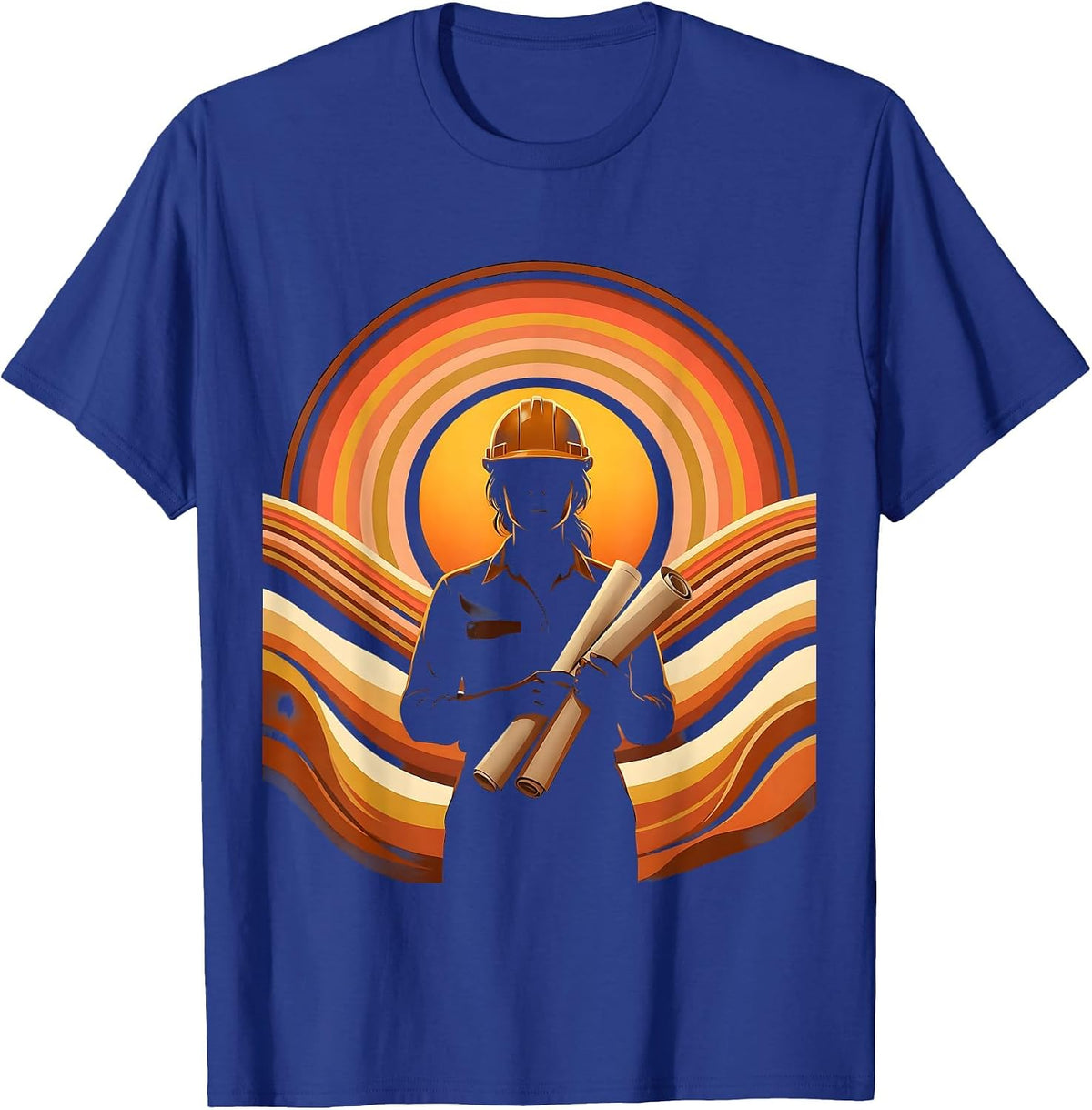 Labor Day Hard Hat Blueprint Worker Illustration T-Shirt - Royal Blue