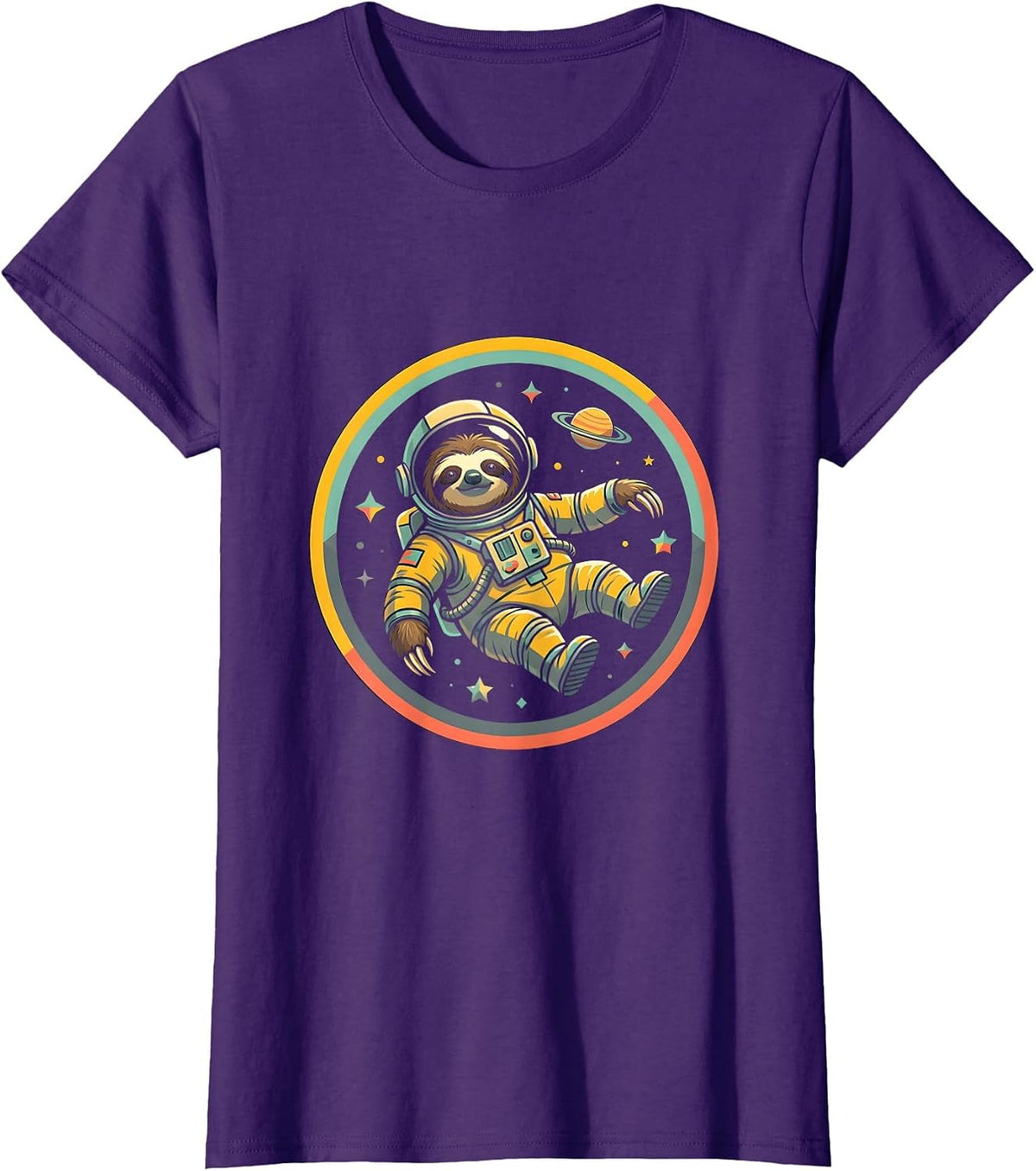 Women's Sloth Astronaut Floating in Zero Gravity T-Shirt - Purple