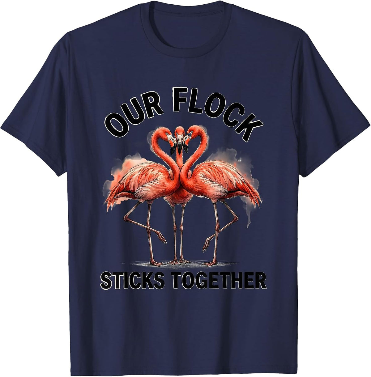 Men's Our Flock Sticks Together Watercolor Flamingo Family T-Shirt - Navy Blue