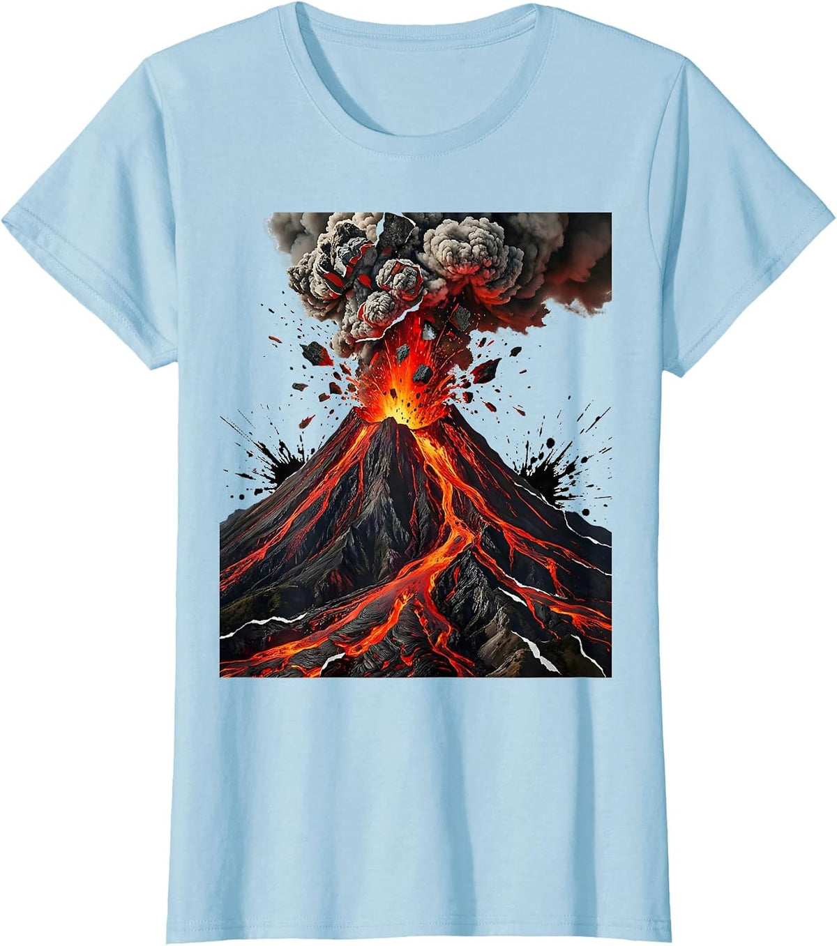 Volcano Eruption Molten Lava Flow Graphic T-Shirt - Baby Blue