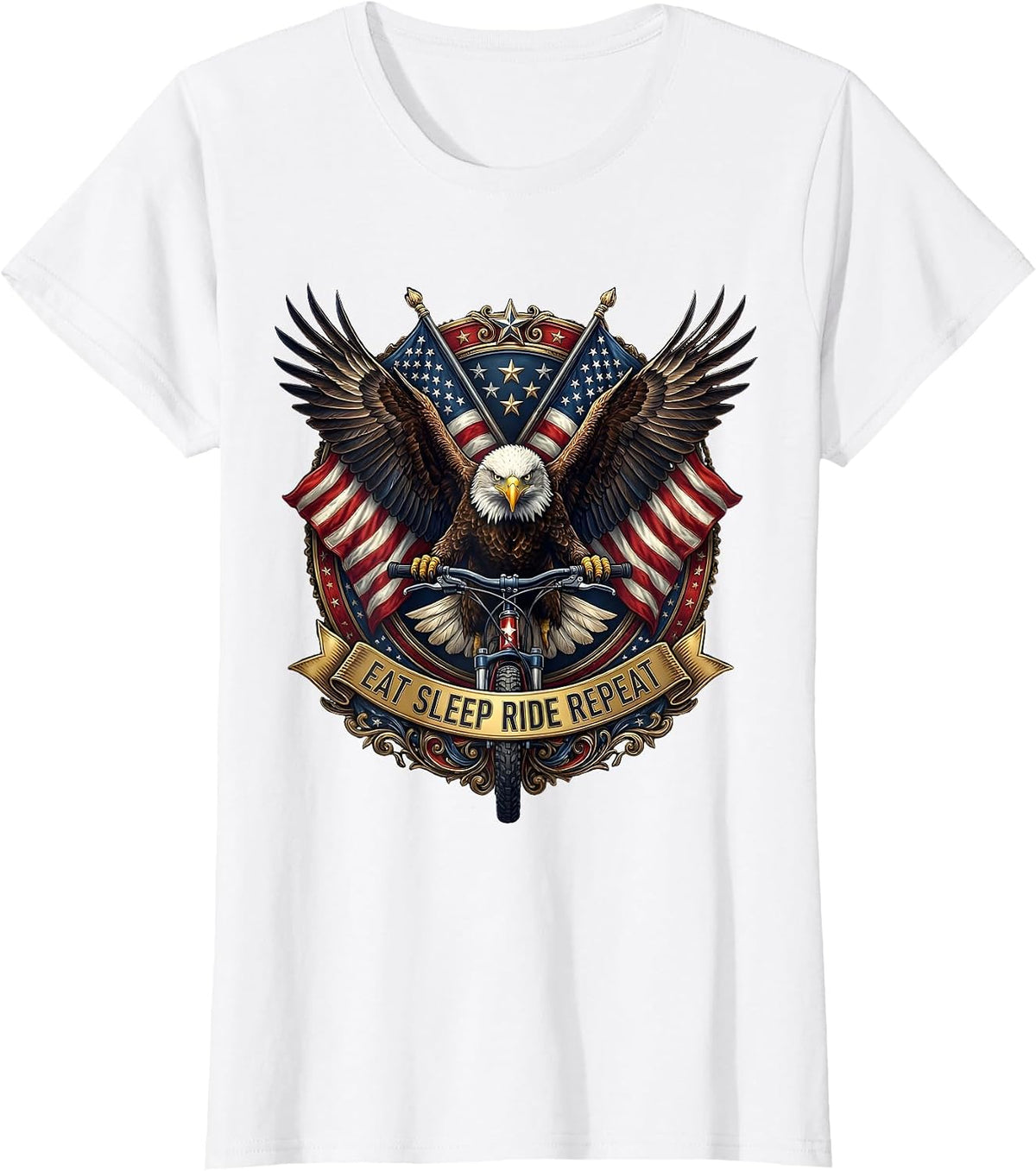 Eat Sleep Ride Repeat MTB Cycling Design T-Shirt - White
