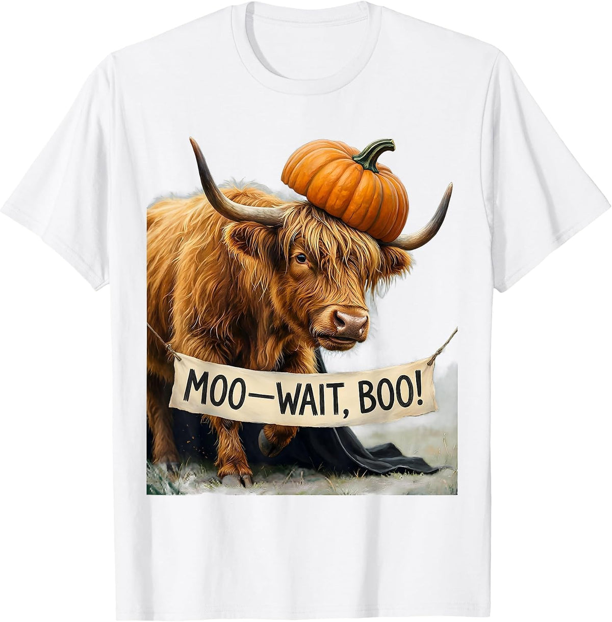 Men's Moo—Wait, Boo! Storybook Highland Cow Halloween Costume T-Shirt - White