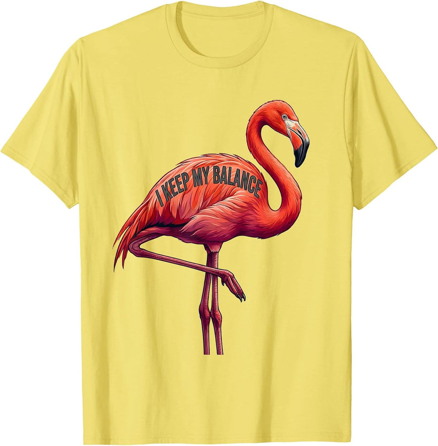 Men's I Keep My Balance Funny Flamingo Animal Humor Bird Lover T-Shirt - Lemon Yellow