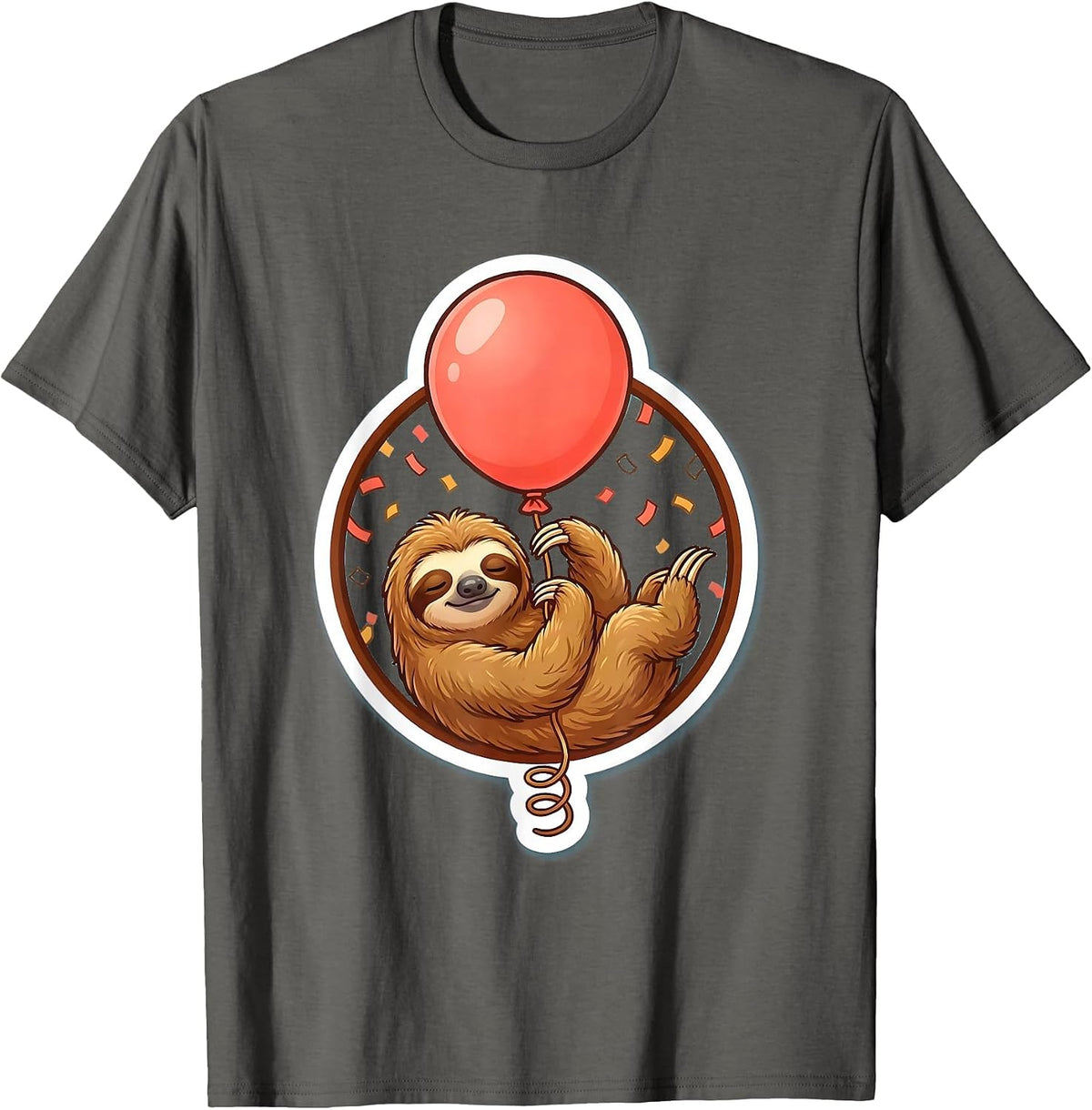Sloth Birthday Balloon Hanging Cute Funny Gift T-Shirt - Asphalt Grey