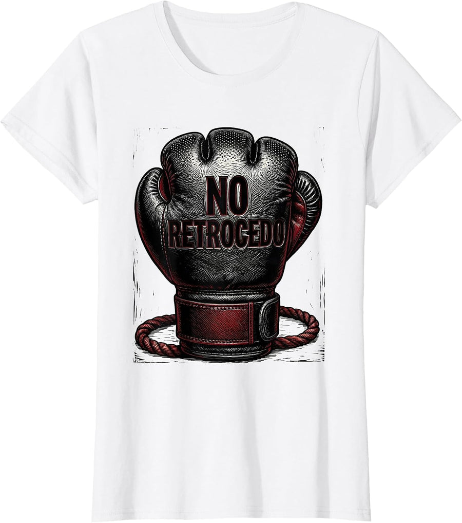 Women's No Retrocedo Woodcut Engraving Mexican Boxing Fan National T-Shirt - White
