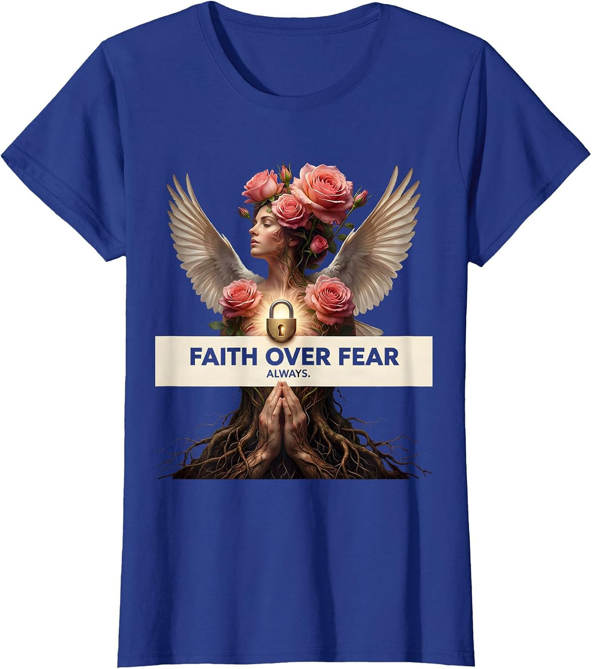 Women's Faith Over Fear Always Love in Faith Design T-Shirt - Royal Blue