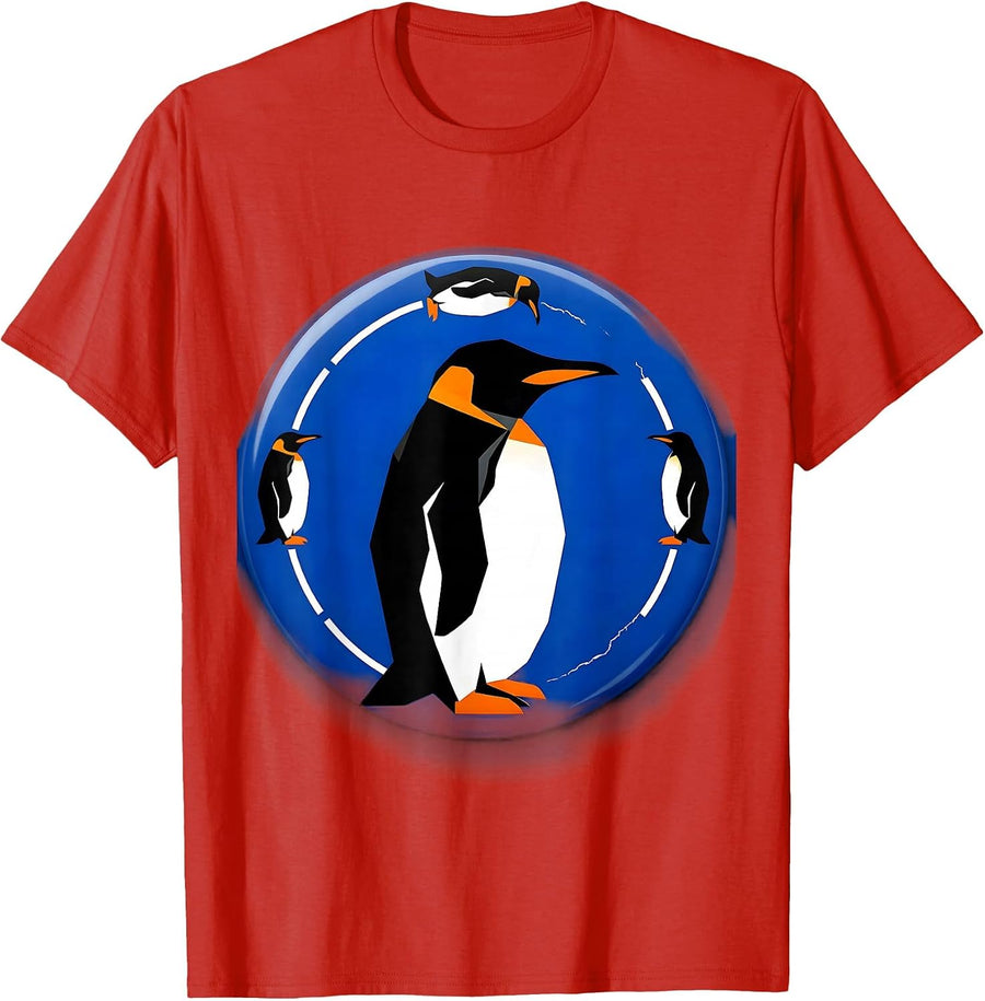 Men's Sealed Penguin Badge Geometric Penguin Lover Gift T-Shirt - Red