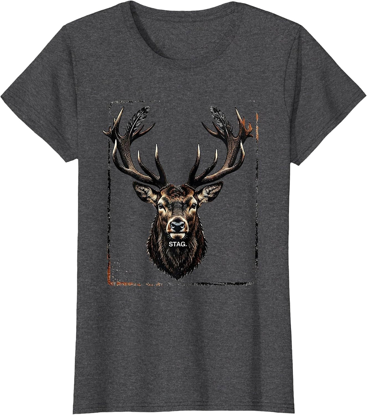 Women's Stag Rubber Stamp Graphic Tee Unisex Casual T-Shirt - Dark Heather Grey