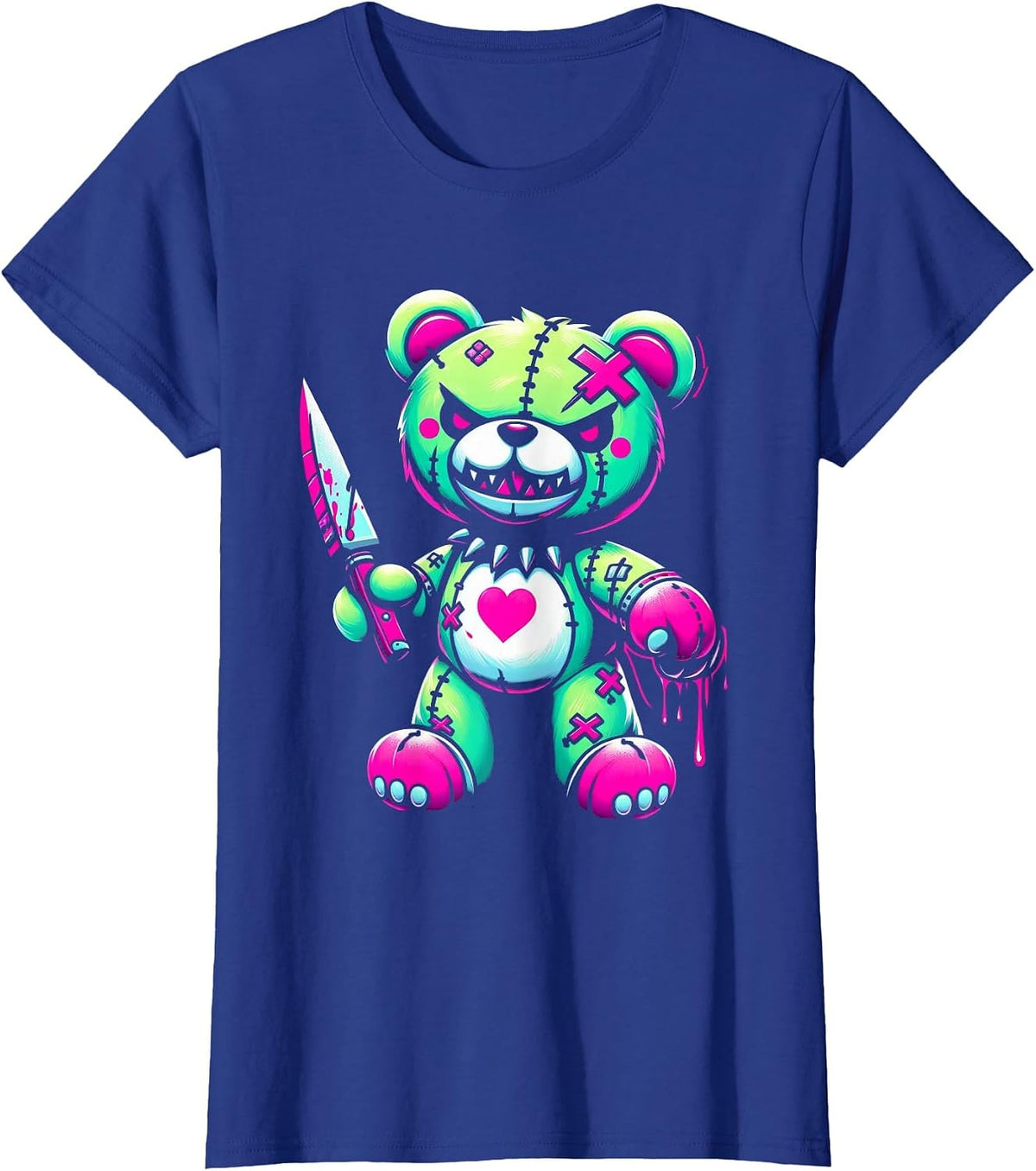 Pastel Goth Teddy Bear Horror Halloween Creepy Scary T-Shirt - Royal Blue