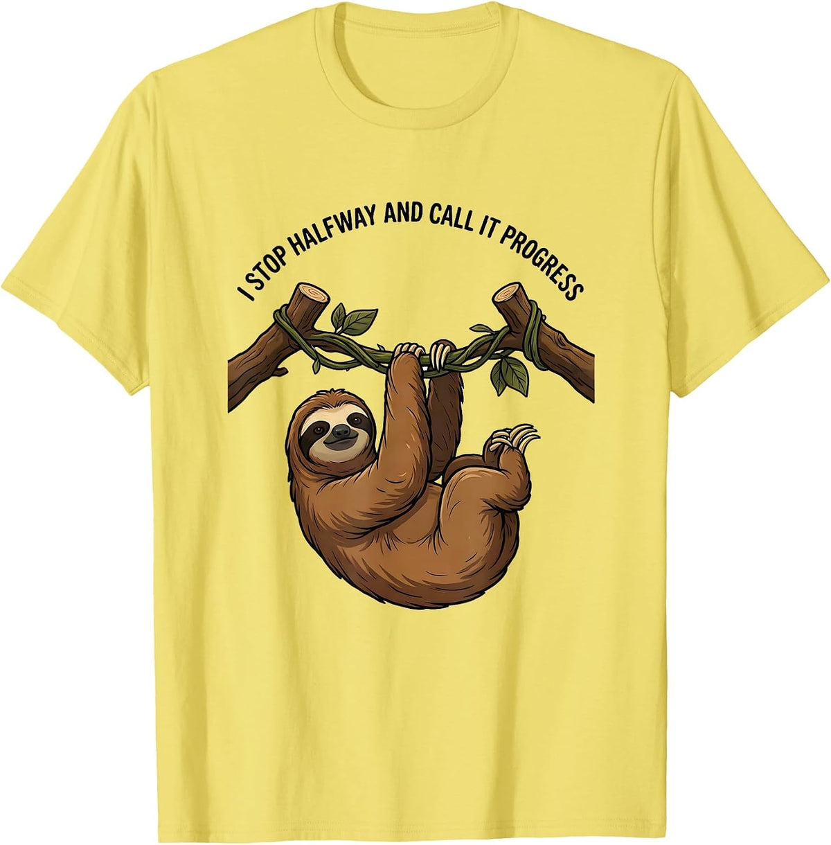 Men's I Stop Halfway And Call It Progress Funny Sloth Lover Humor T-Shirt - Lemon Yellow