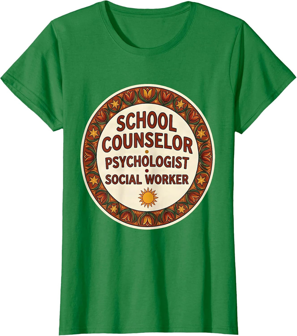 School Counselor, Psychologist & Social Worker Folk Art T-Shirt - Kelly Green