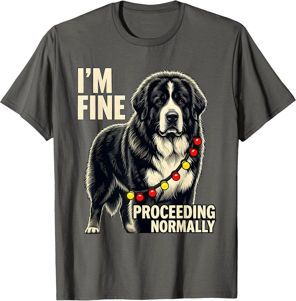 I'm Fine Proceeding Normally Great Pyrenees Christmas Lights T-Shirt - Asphalt Grey