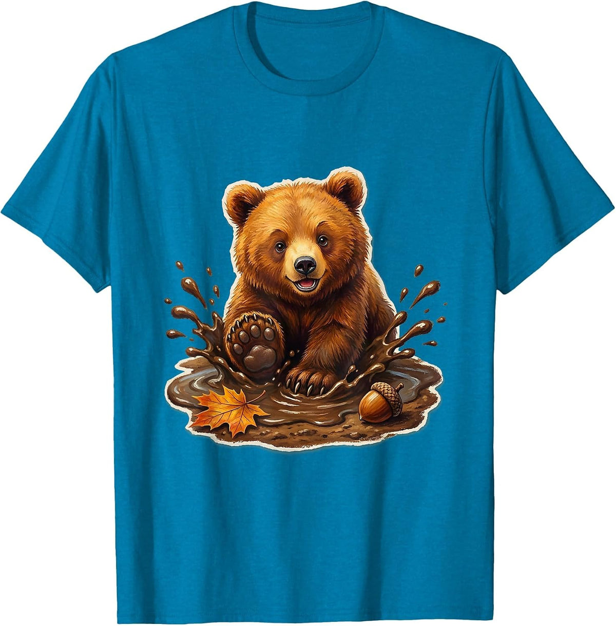 Bear Paw Print Mud Stamp Fall Nature Design T-Shirt - Sapphire Blue
