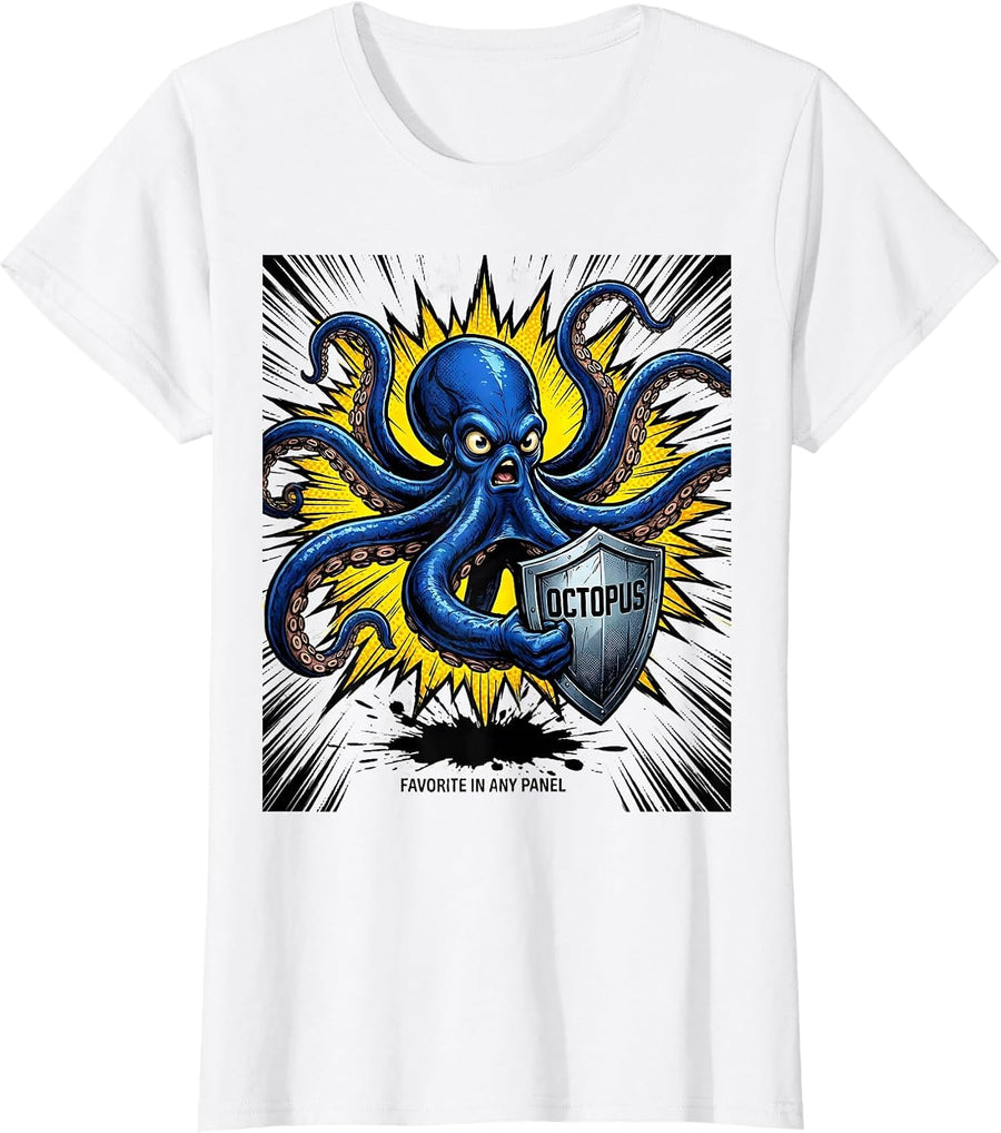Women's Octopus, Favorite In Any Panel Comic Book Ocean Wildlife Fan T-Shirt - White