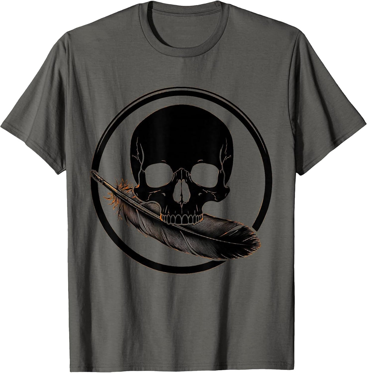 Duck Camo Skull with Mallard Feather Graphic T-Shirt - Asphalt Grey