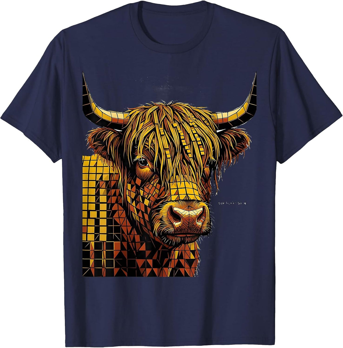 Men's Coo How's It Going Geometric Highland Cow Whimsical Humor T-Shirt - Navy Blue