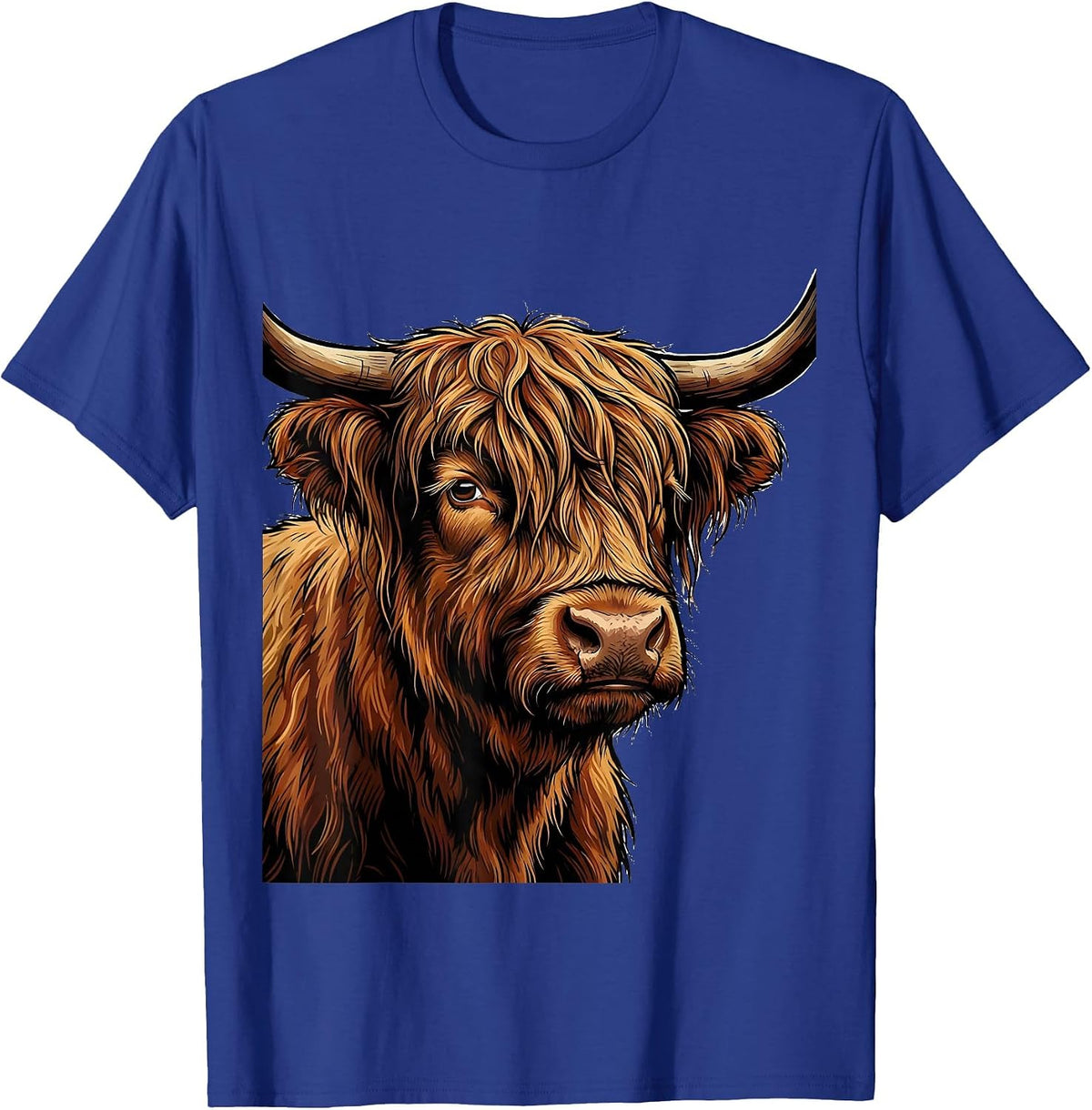Highland Cow Cartoon Whimsical Humor T-Shirt - Royal Blue