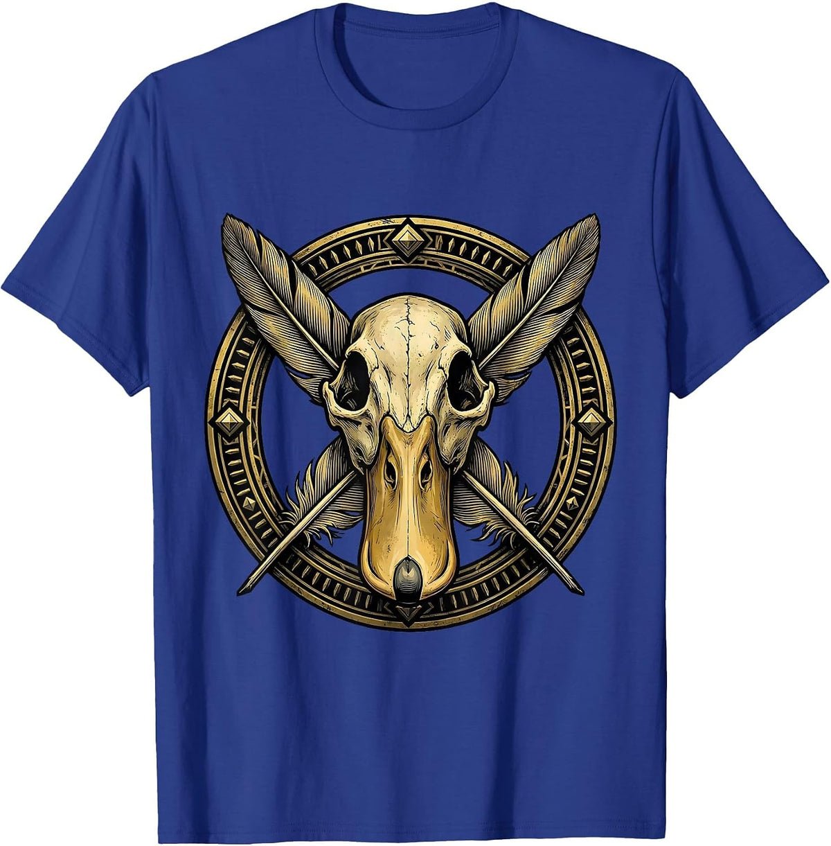 Duck Skull Crossed Feathers Dark Graphic Design T-Shirt - Royal Blue