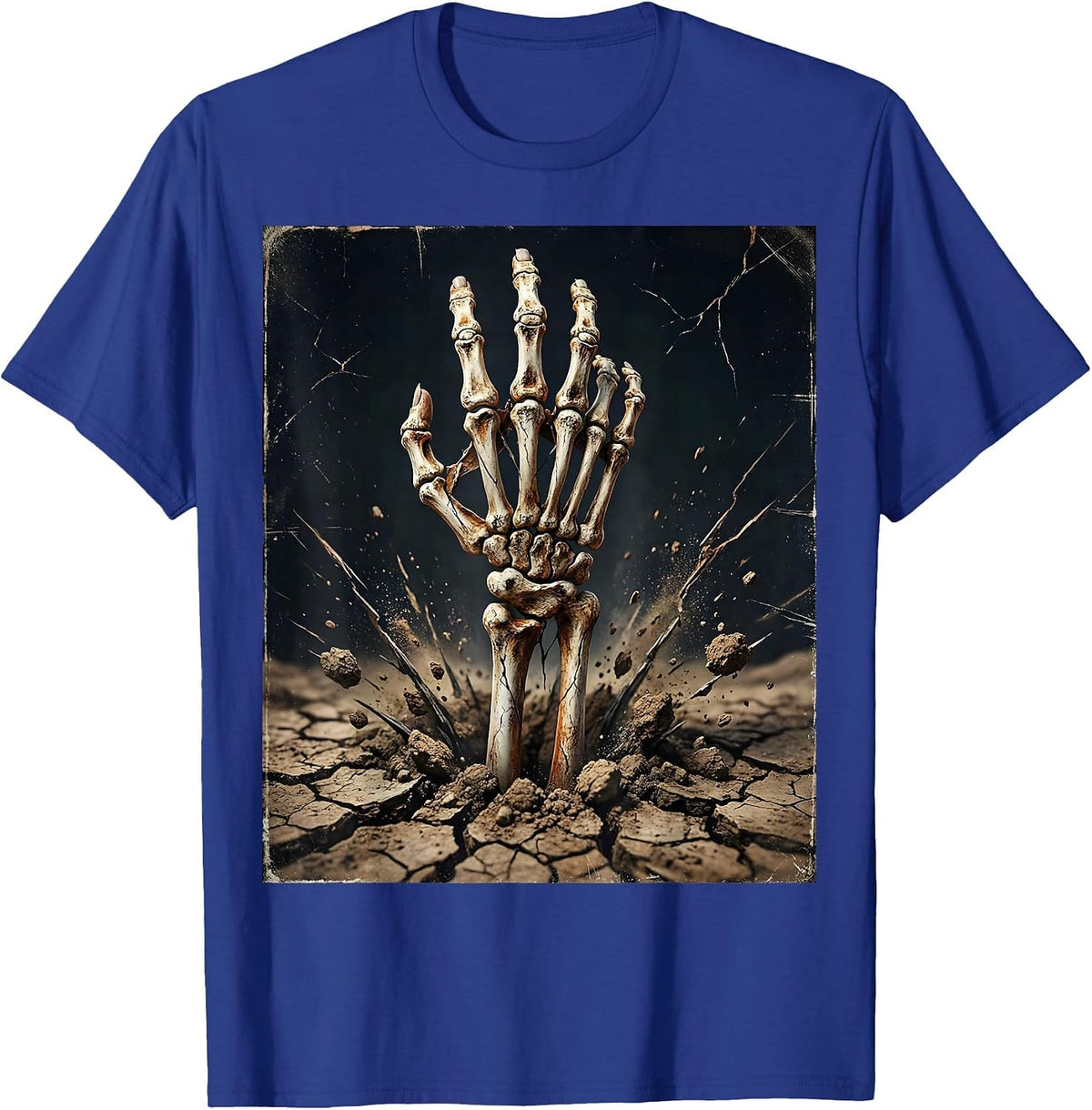 Men's Skeleton Hand Rising From Cracked Earth Graphic T-Shirt - Royal Blue