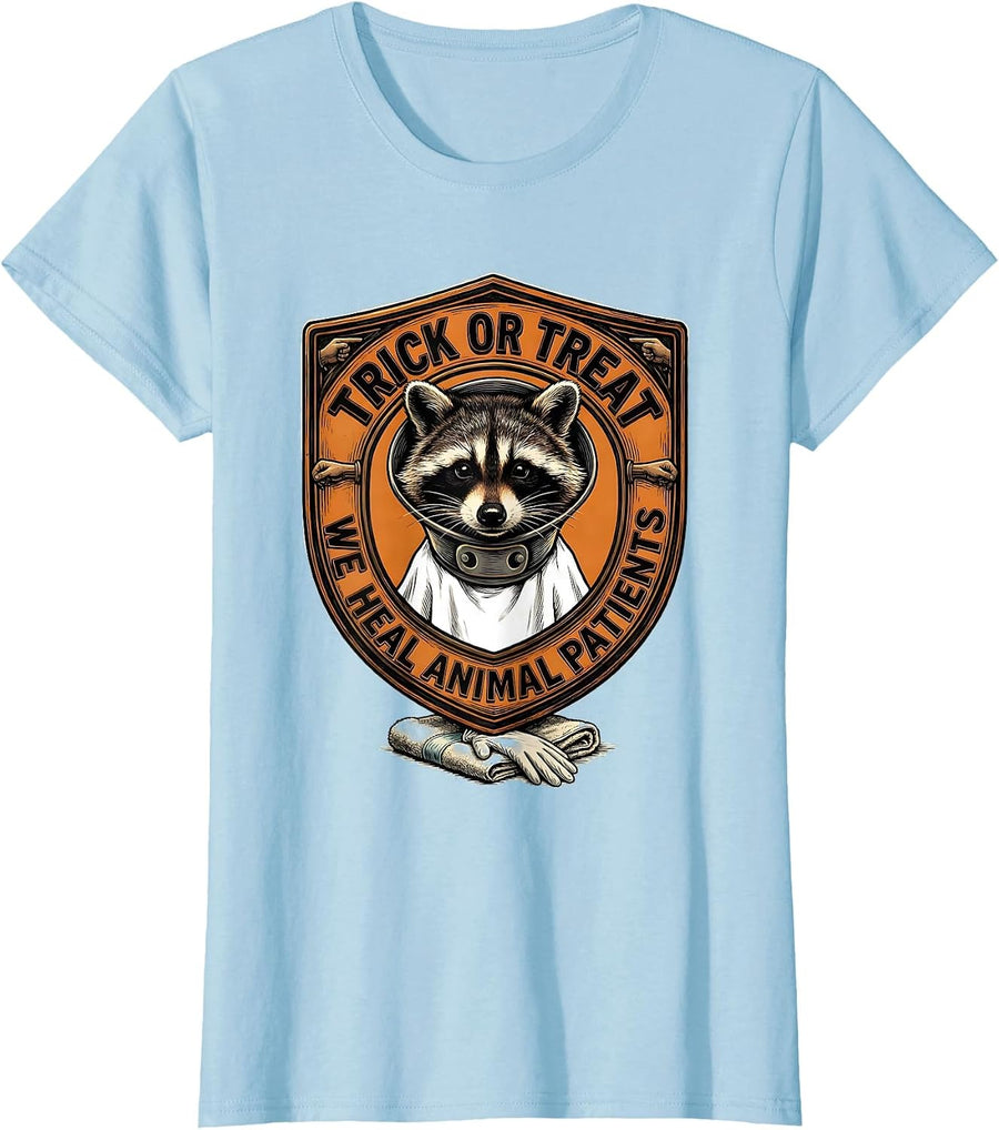 Women's Trick Or Treat, We Heal Animal Patients Vet Tech T-Shirt - Baby Blue