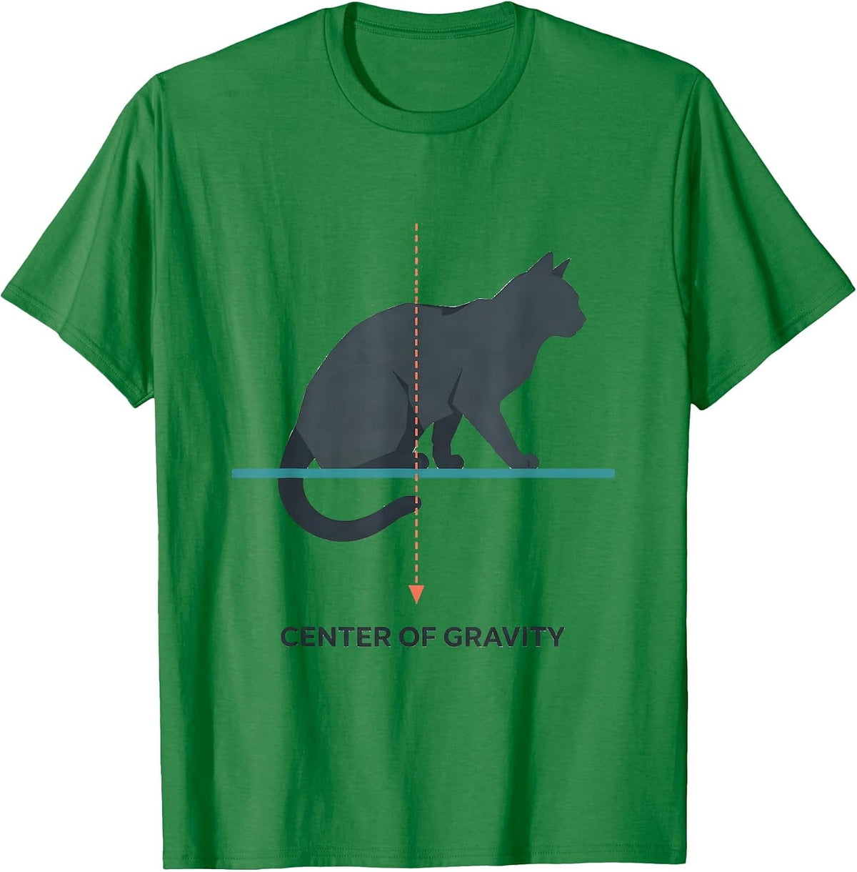 Men's Center Of Gravity Funny Science Cat Teacher Math Pun Humor T-Shirt - Kelly Green