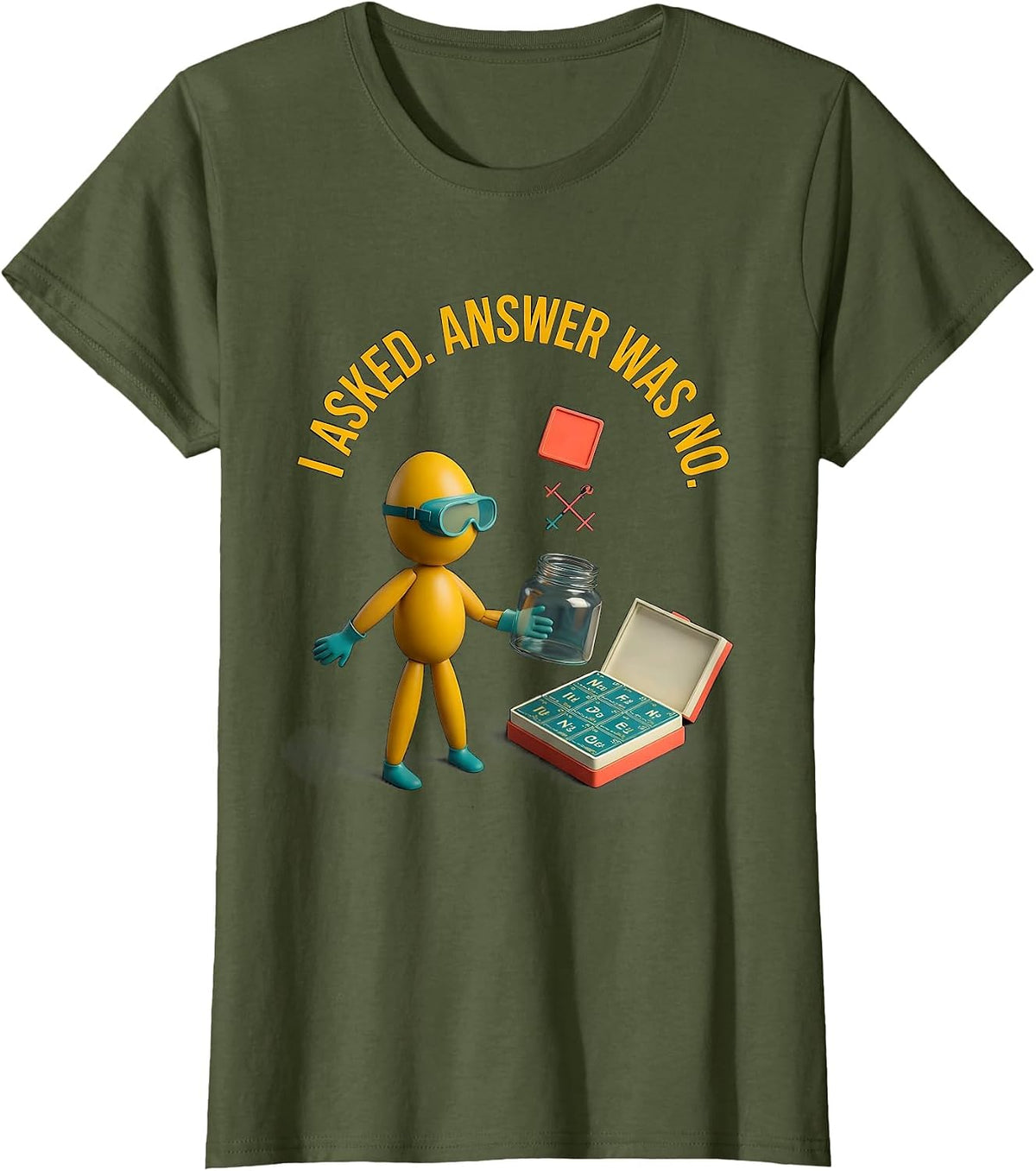 Women's I Asked Answer Was No Funny Periodic Table Science Teacher T-Shirt - Olive Green