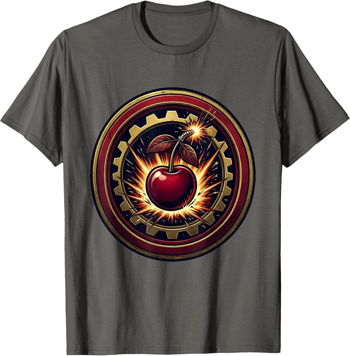 Cherry Bomb Explosion Graphic Design T-Shirt - Asphalt Grey