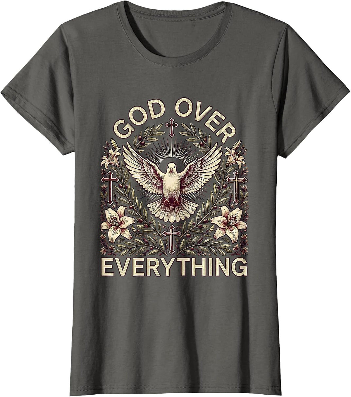 Women's Faith Over Fear God Over Everything Design T-Shirt - Asphalt Grey