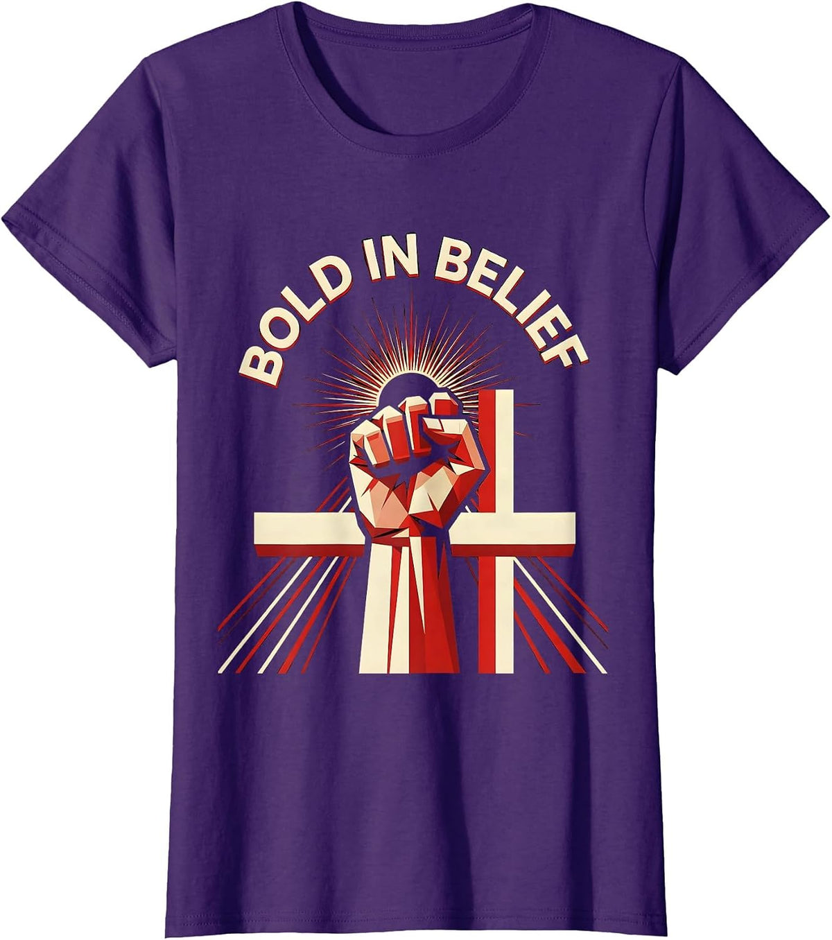 Women's Bold in Belief Faith Over Fear Graphic Design T-Shirt - Purple