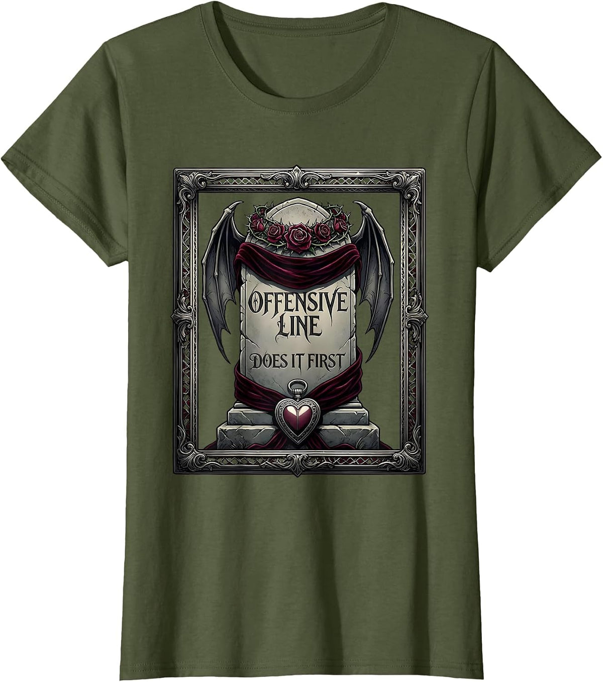 Women's Offensive Line Does It First Lineman Design T-Shirt - Olive Green