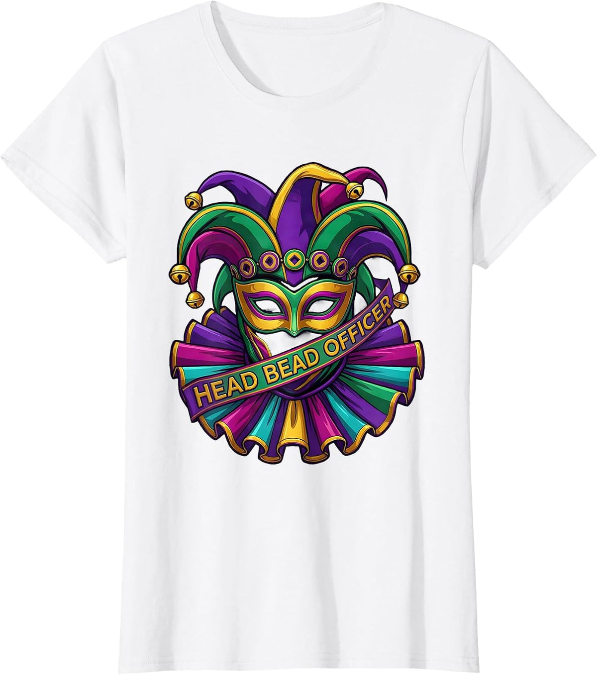 Head Bead Officer Colorful Mardi Gras Carnival Party Costume T-Shirt - White