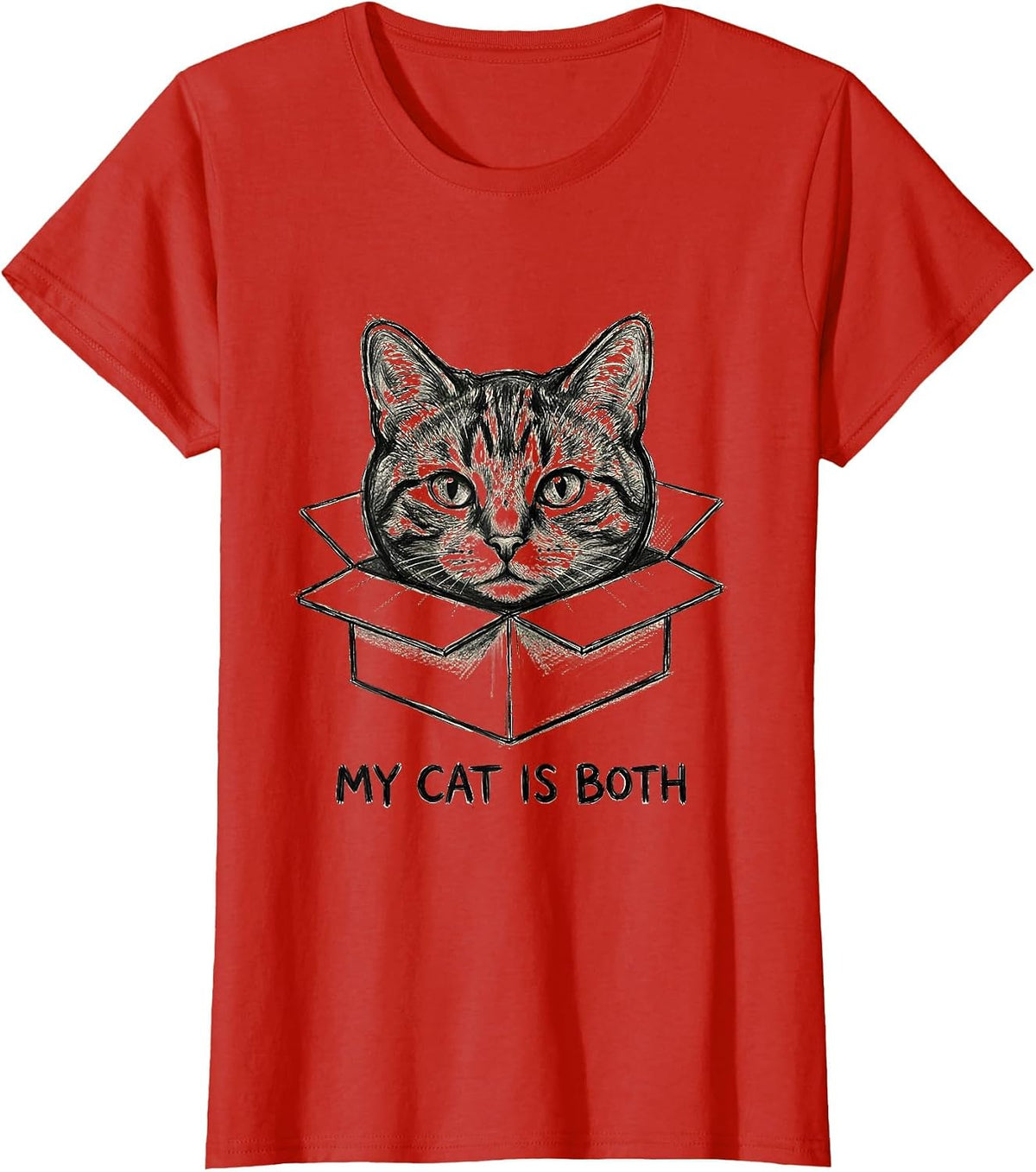 My Cat Is Both Funny Quantum Physics Cat Lover Gift T-Shirt - Red