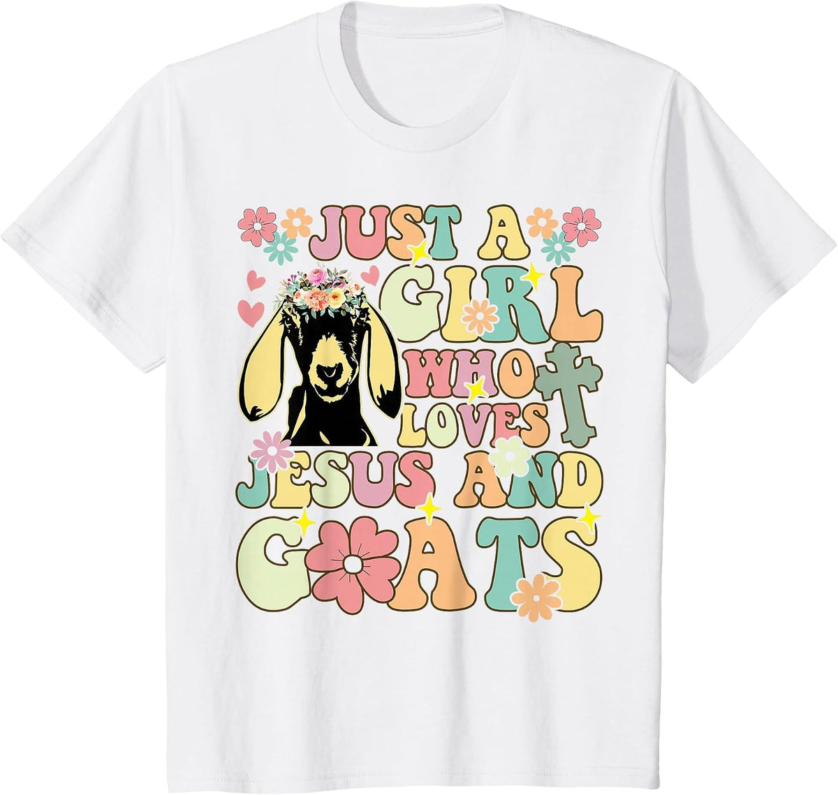 Groovy Farmer Farming Just a Girl Who Loves Jesus and Goats T-Shirt - White