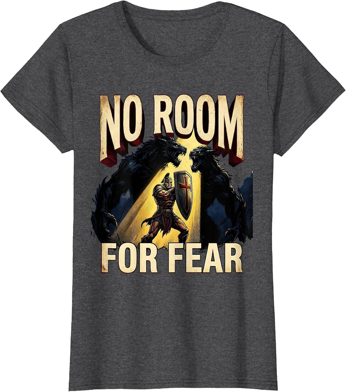 Women's No Room For Fear Faith Over Fear Graphic Design T-Shirt - Dark Heather Grey