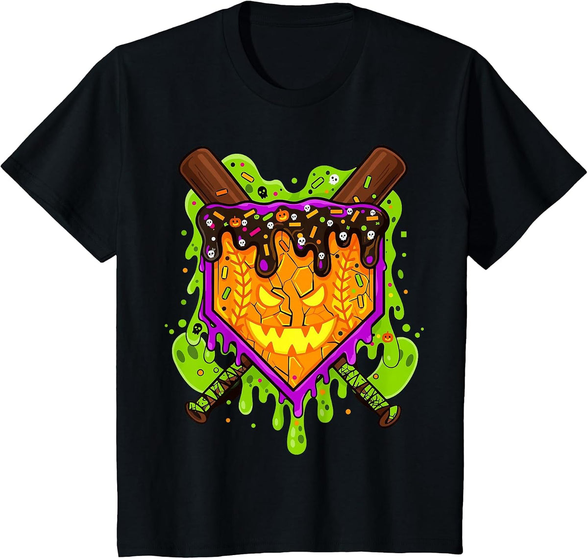 Halloween Pumpkin Drip Baseball T-Shirt - Black