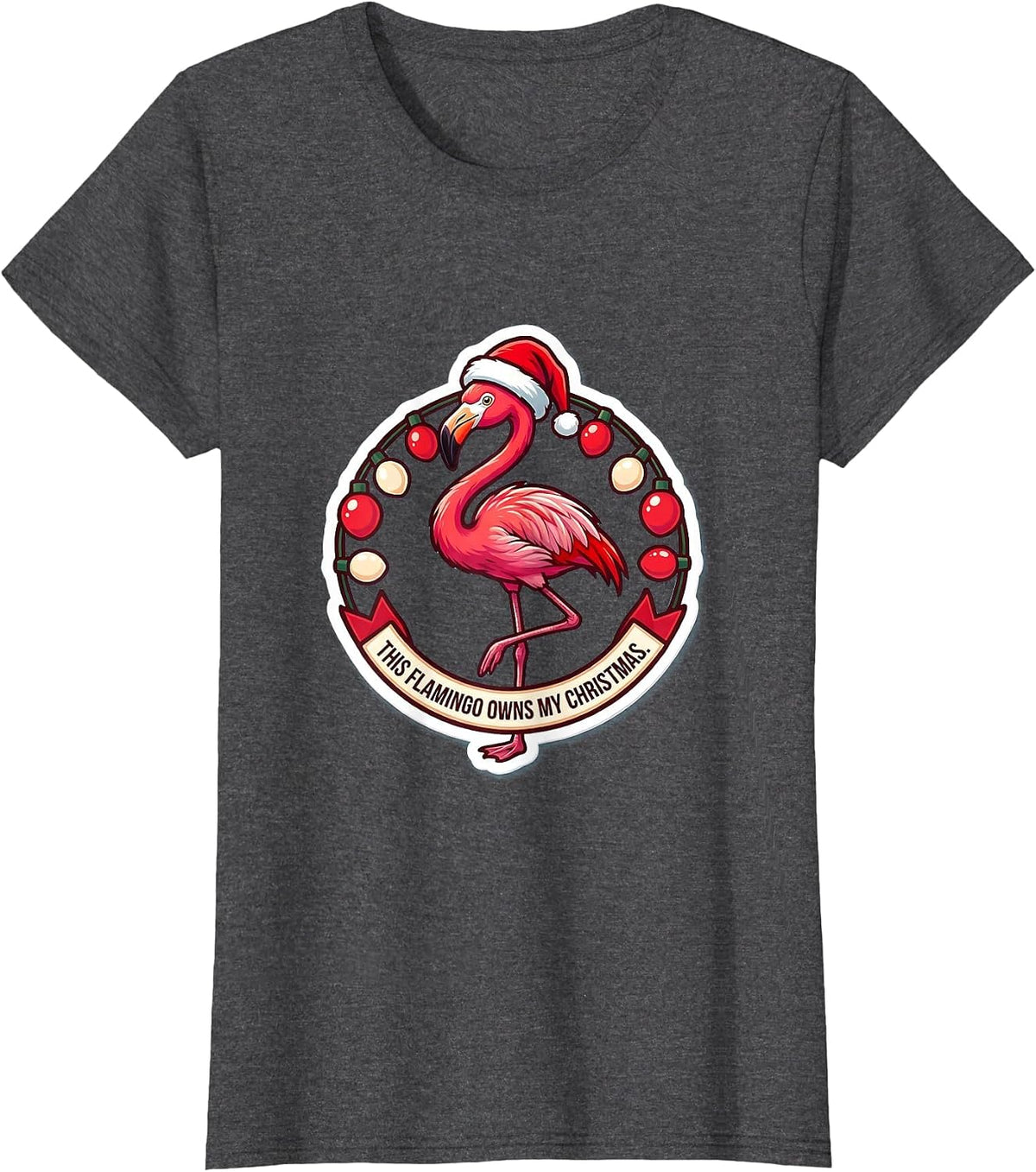Women's This Flamingo Owns My Christmas Funny Animal Christmas T-Shirt - Dark Heather Grey