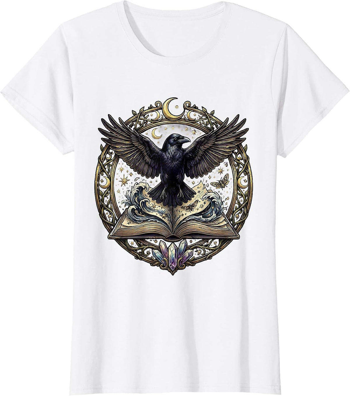 Women's Crow Bursting From Open Book Graphic T-Shirt - White