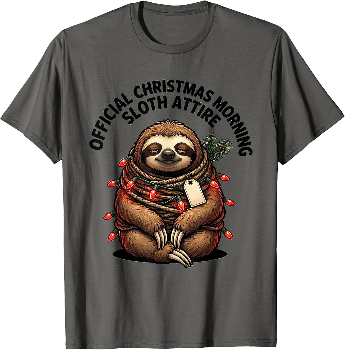 Men's Official Christmas Morning Sloth Attire Funny Sloth Lover T-Shirt - Asphalt Grey