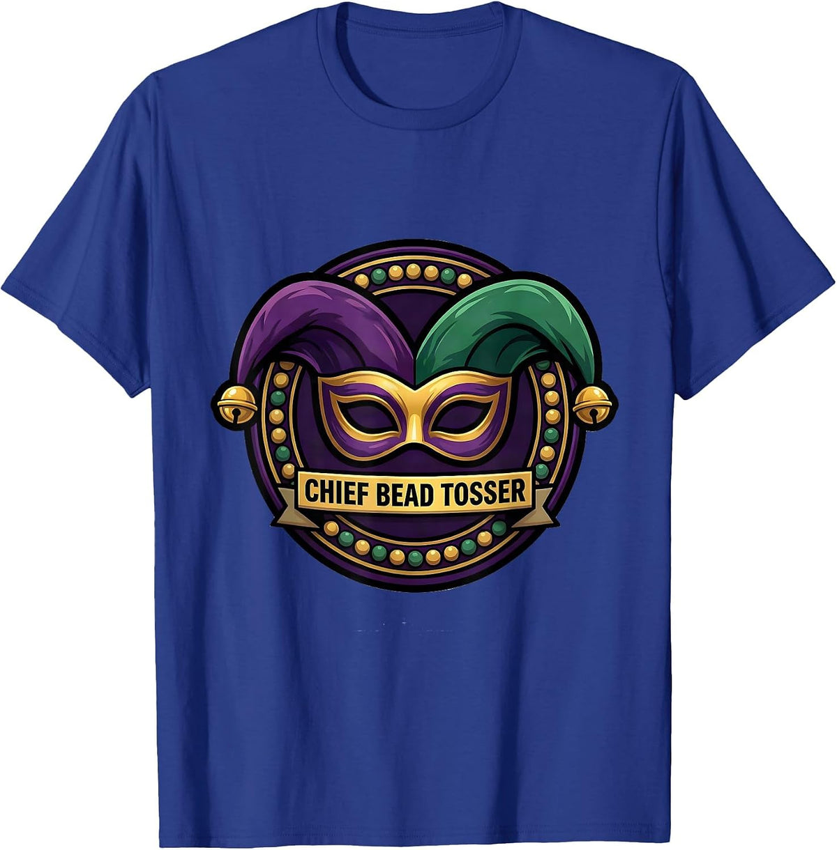 Men's Chief Bead Tosser Cartoon Mardi Gras Carnival Party Costume T-Shirt - Royal Blue